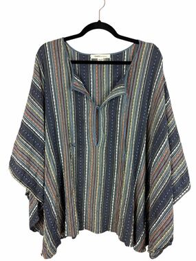 Karen Kane XL Boho Striped Cotton Tunic Blouse Made in USA Textured